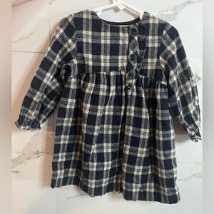Zara Baby Navy Cream Plaid Long Sleeve Top Buttons Size Girls 4-5